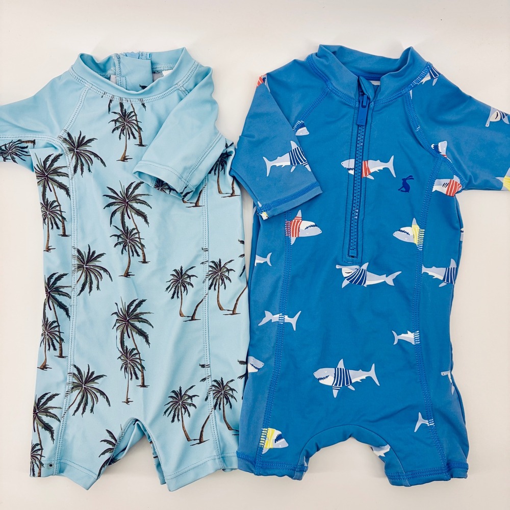 Joules Feather 4 Arrow Baby Swimsuit Swim Romper UV Lot Shark Palm 3-6M Boy